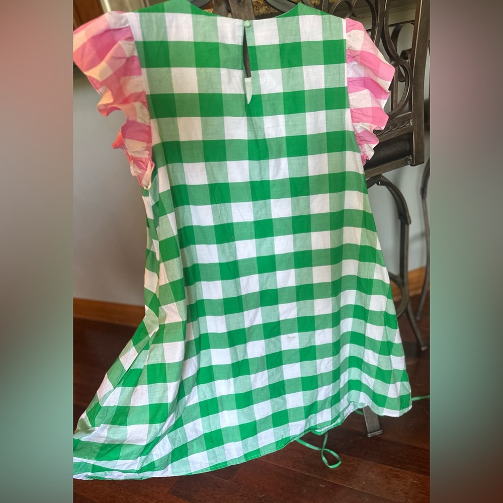 💚 Aura Green/White Checkered Dress. Pink Accents & Pockets. Women’s Large. NWOT. - Picture 10 of 14